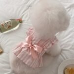 Cute Princess Dog Dress with Bow – Soft Striped Pet Outfit - Image 5